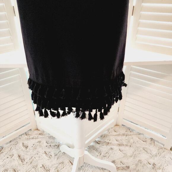 ZARA WOMEN BLACK TASSEL SHIFT DRESS ZIP BACK SIZE MED - Picture 2 of 6